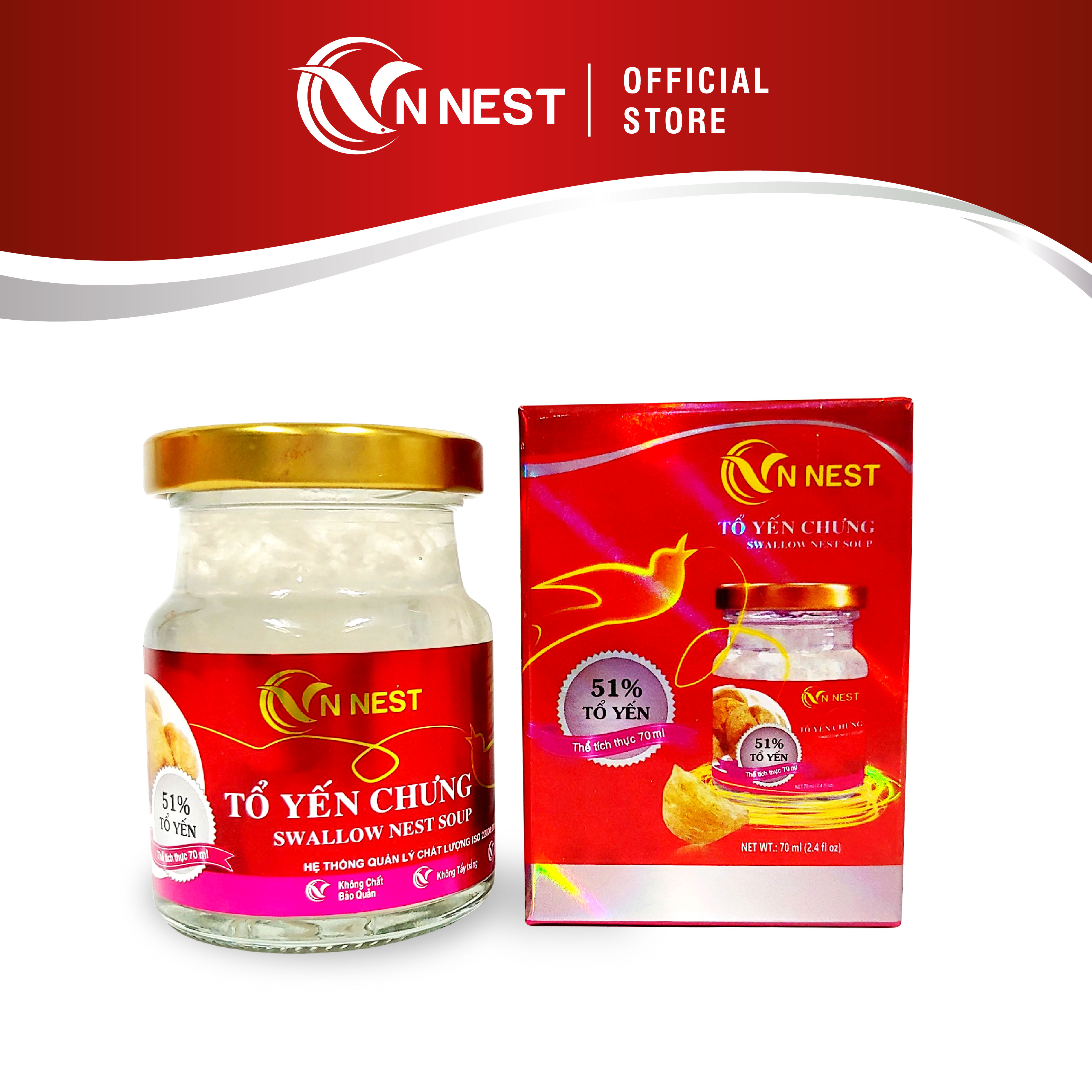 Yến hũ chưng sẵn - 01 hũ yến chưng đường phèn vn nest - 01 hũ x 70ml - tổ yến nguyên chất - thương hiệu yến sào vn nest
