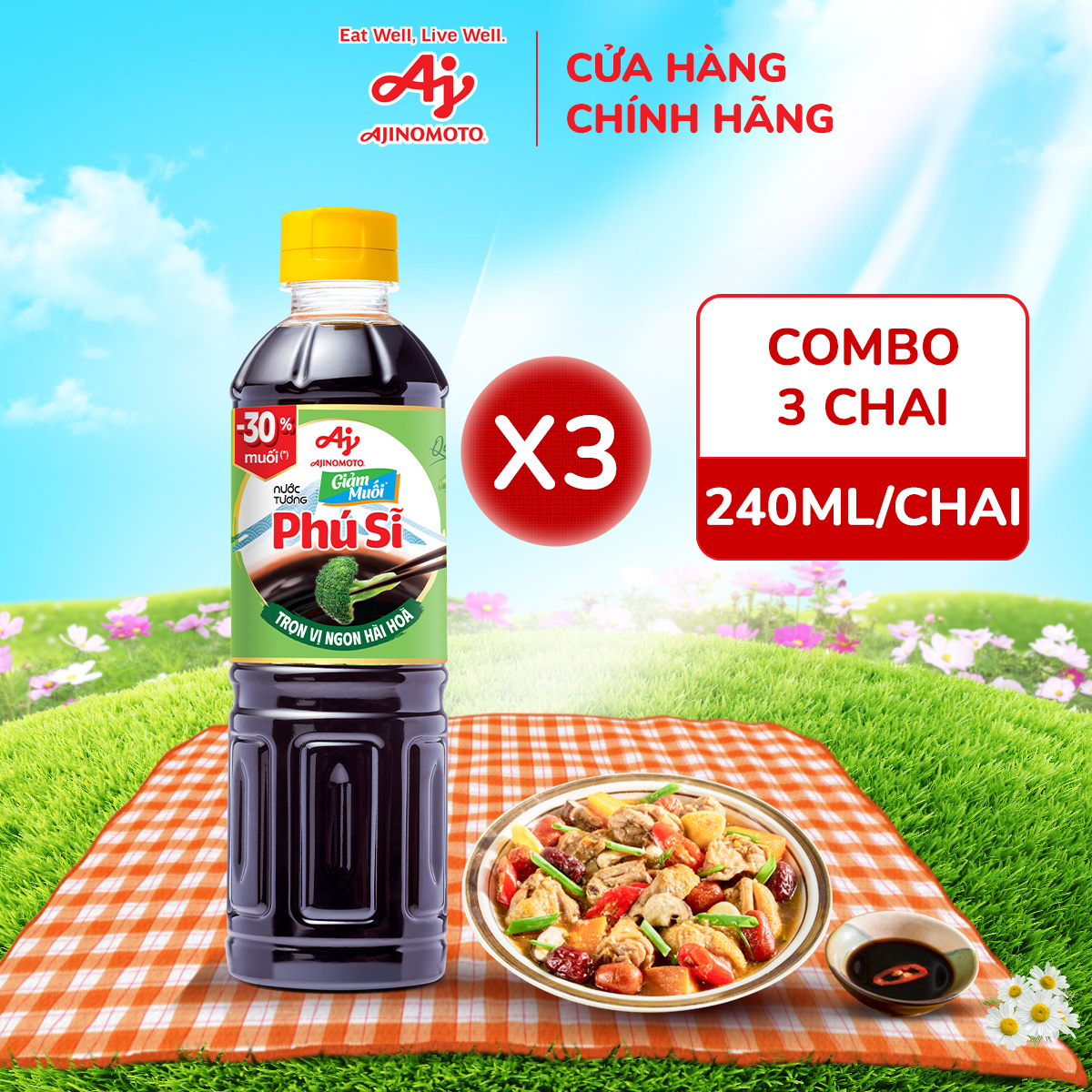 Combo 3 Chai Nước Tương "Phú Sĩ" giảm muối 240ml/Chai