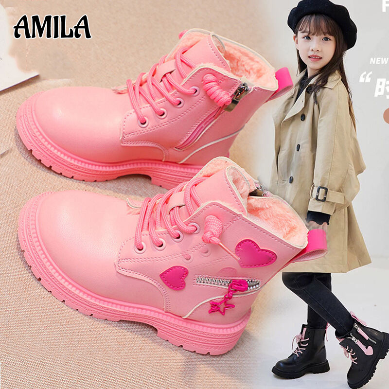  AMILA boot cho bé gái Bốt Martin cho bé gái bốt cổ ngắn chất nhung ấm áp cho trẻ em bốt đơn cho bé gái mới bốt da công chúa thời trang giày cho bé gái giay boot cho bé gái 