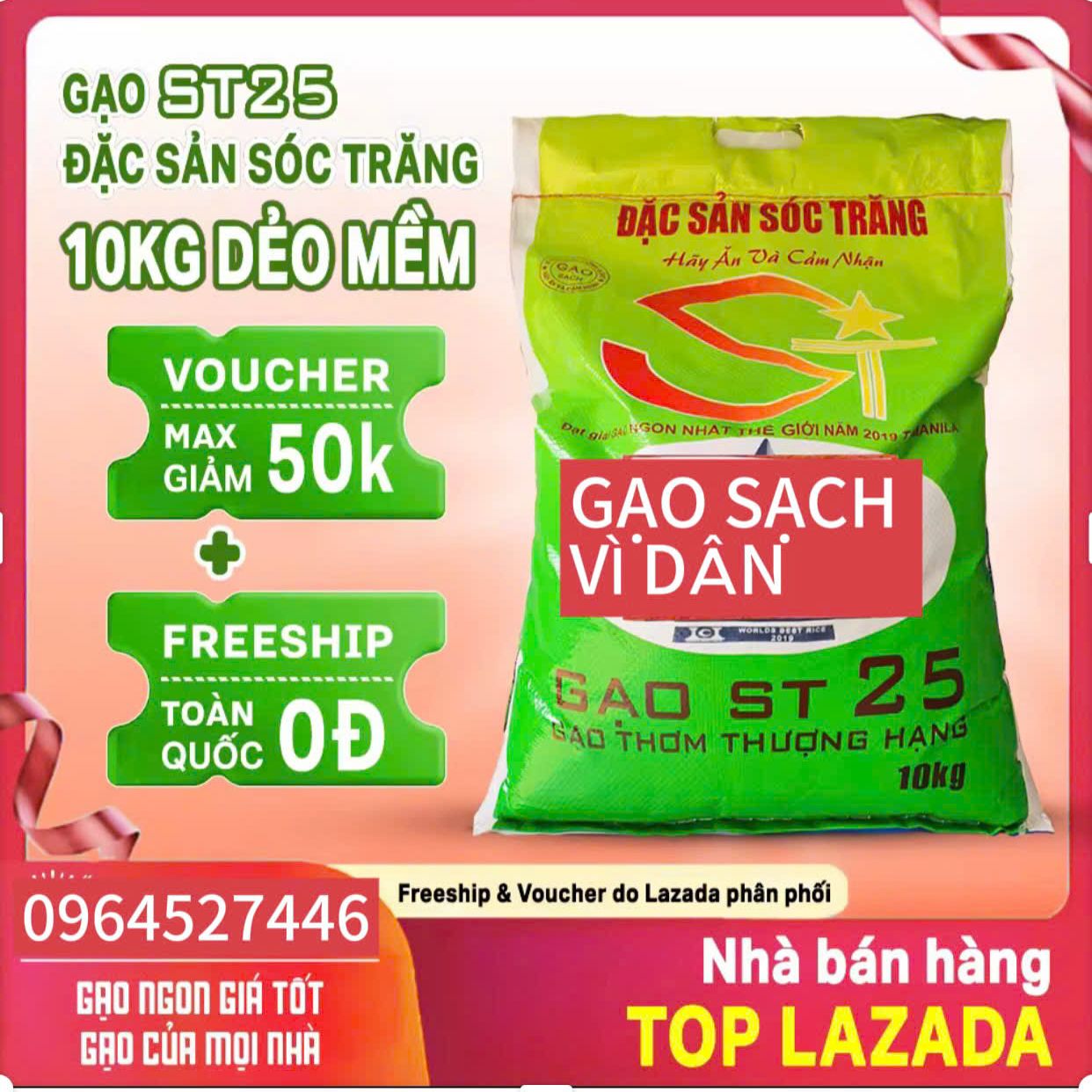 Gạo ST25 Dẻo mềm 10kg Đặc Sản Sóc Trăng - Dẻo Mềm Không Nở Ngon Cơm - GẠO SẠCH VÌ DÂN .gạo ngon giá cả hợp lý . tặng 0,5kg tấm dẻo khi mua 10kg