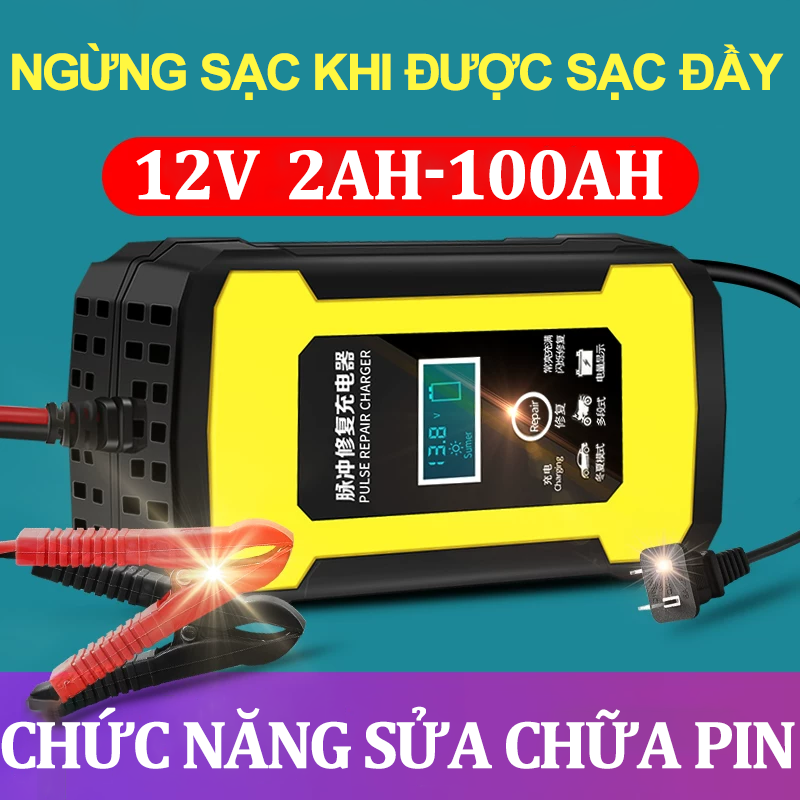 sạc bình ắc quy 12v tự động 2AH100AH máy sạc bình ắc quy 12v cục sạc bình ắc quy 12v có chức năng khử sunfat tự ngắt khi đầy chống