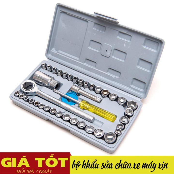 Bộ khẩu sửa xe máy, Dụng cụ sửa chữa đa năng, Bộ khẩu mở siết ốc và bugi 40 chi tiết Khẩu vặn ốc - Bộ cờ lê mở siết ốc 40 chi tiết đa năng
