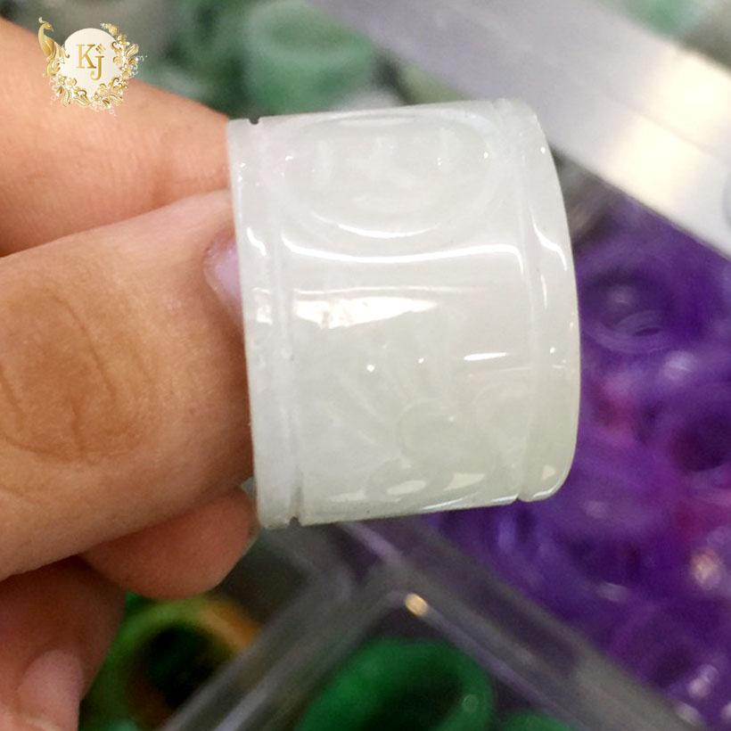 Nhẫn Đá Thạch Anh Trắng Hoa Văn Đồng Tiền Bản Vuông Dành Cho Nam - Tặng Kèm Hộp và Phiếu Bảo Hành