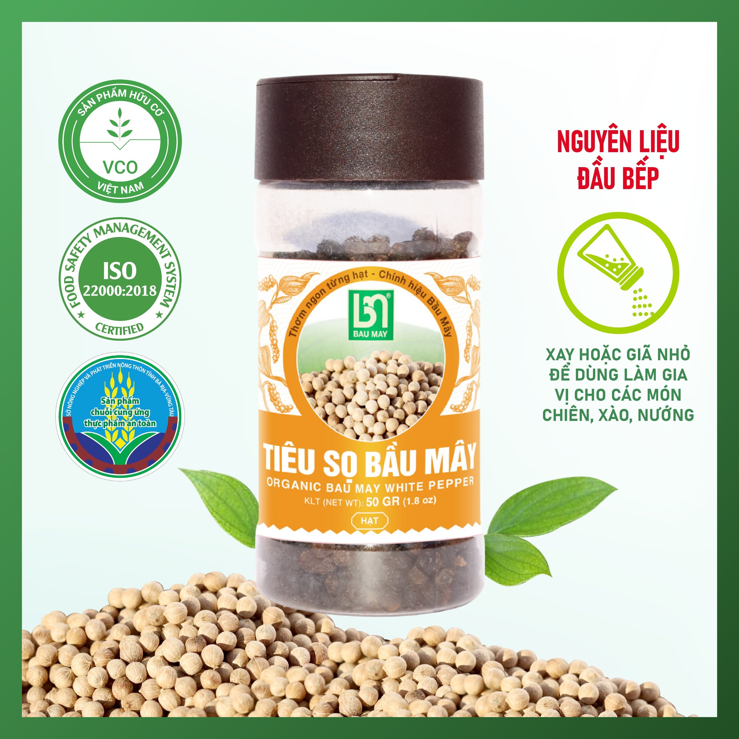 Tiêu Sọ Bầu Mây Hũ 50g – Vùng Trồng Đạt GLOBALG.A.P.