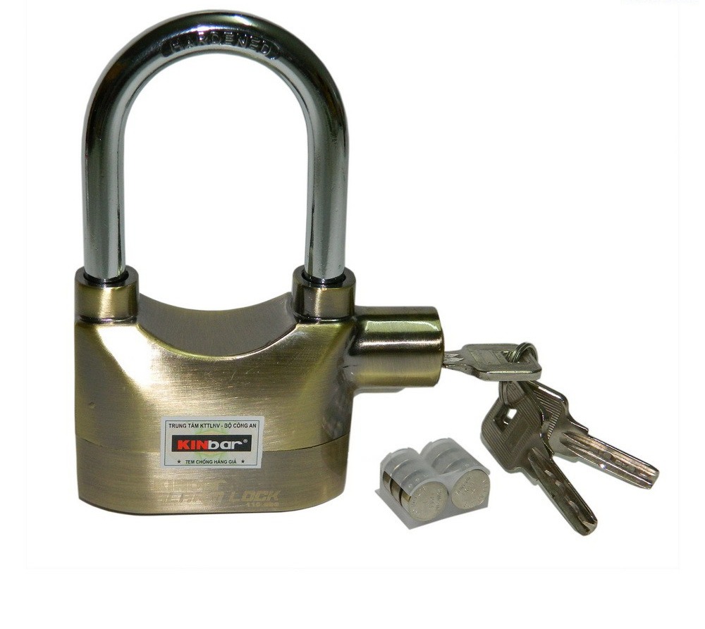 Ổ Khóa Báo Động Chống Trộm KINBAR Đồng Càng Dài (Tặng Kèm PIN ) Có Tem Chính Hãng