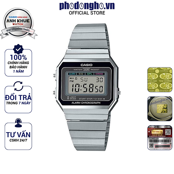 Đồng hồ unisex dây kim loại casio anh khuê a700w-1adf