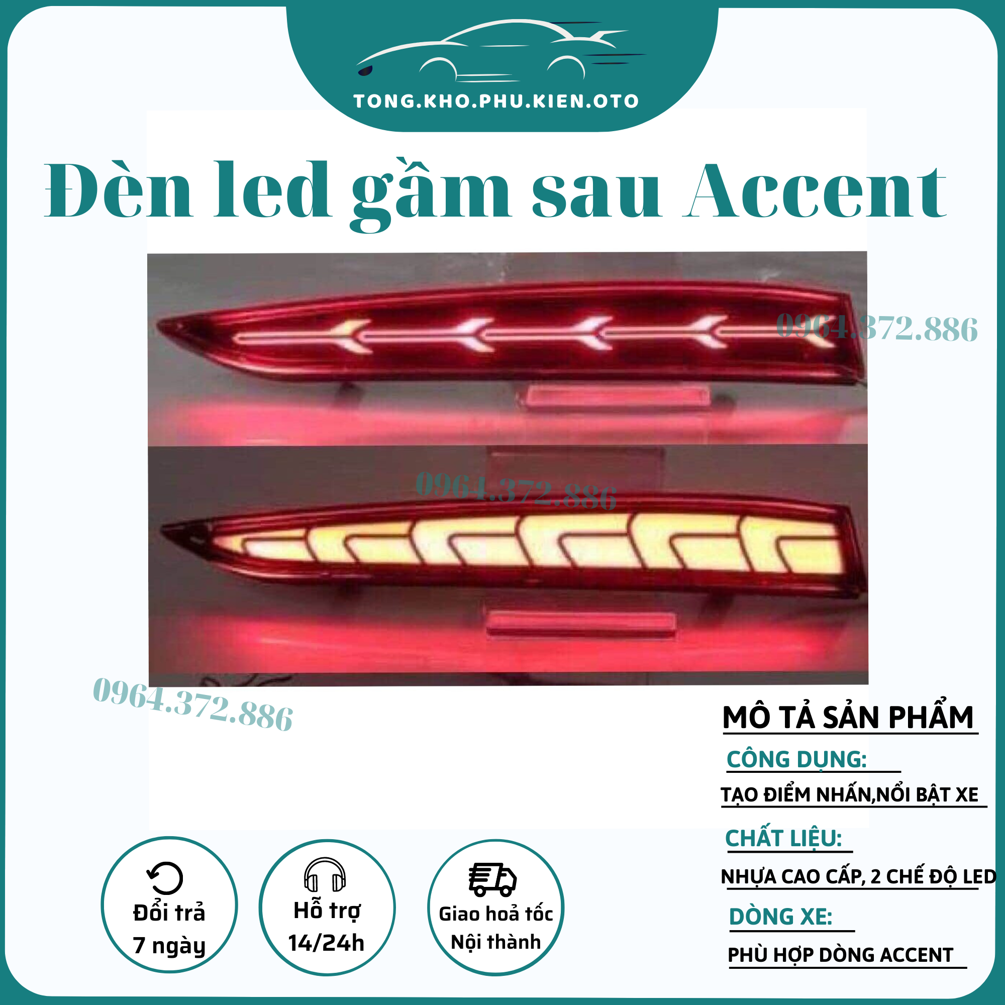 Đèn led gầm sau xe Huyndai Accent 2018 - 2023 loại mũi tên đẹp