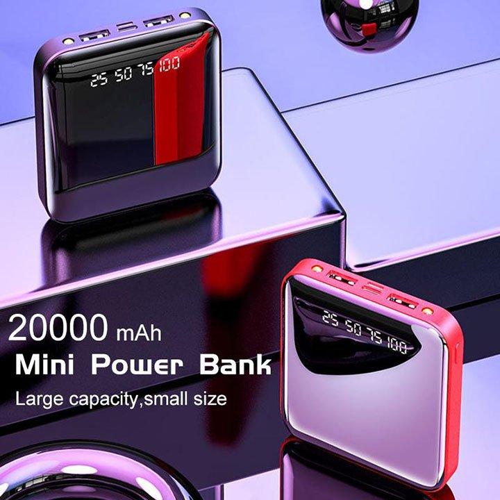 [SIÊU KHUYẾN MÃI] Pin Sạc Dự Phòng mini Siêu Mỏng Mặt Kính Nhỏ Gọn Power Bank 20.000mAh Đèn Led Chữ Số 2 Cổng Đầu Ra USB , BH 12 THÁNG , LỖI 1 ĐỔI 1