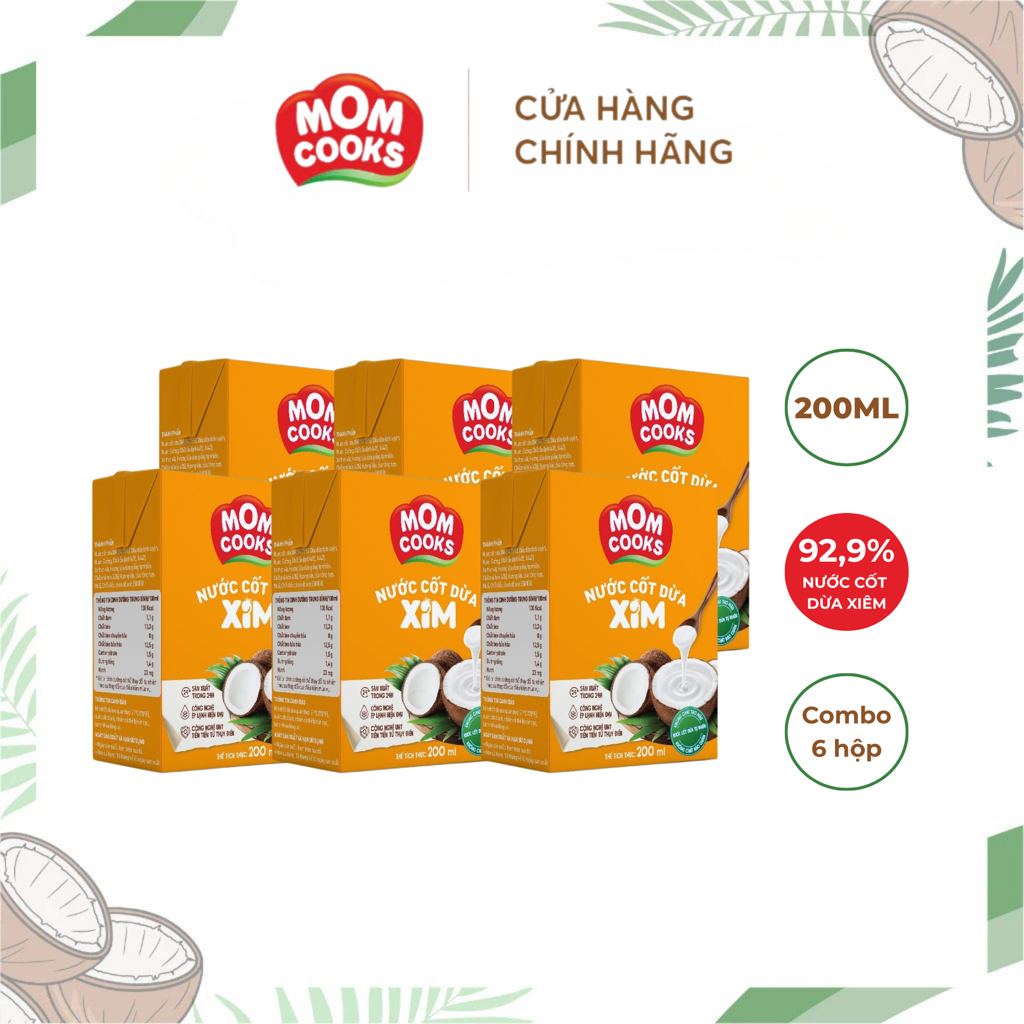 Combo 6 Hộp Nước Cốt Dừa Mom Cooks 200ml/Hộp