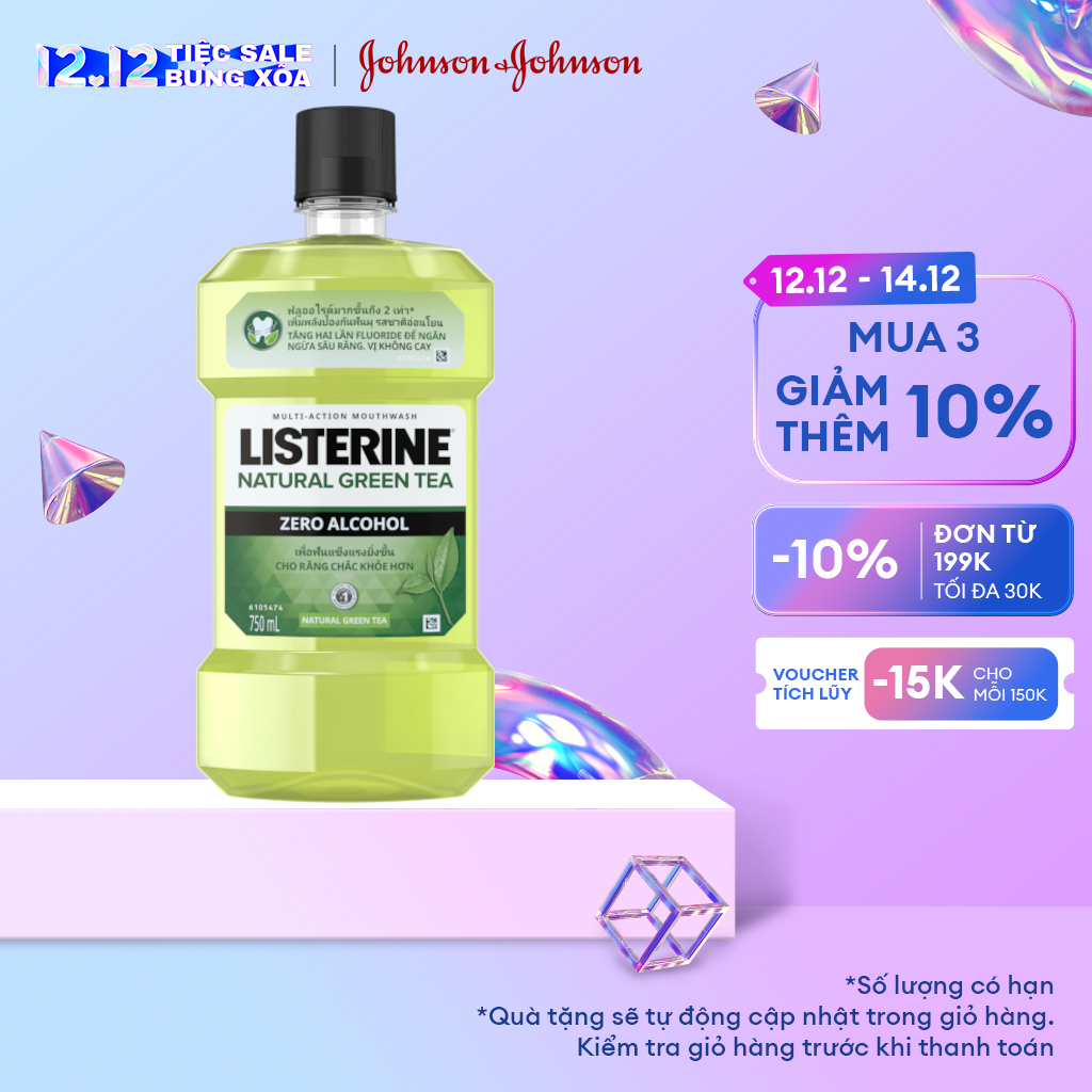 Nước súc miệng ngừa sâu răng vị trà xanh không cay Listerine Natural Green Tea - Dung tích 750ml