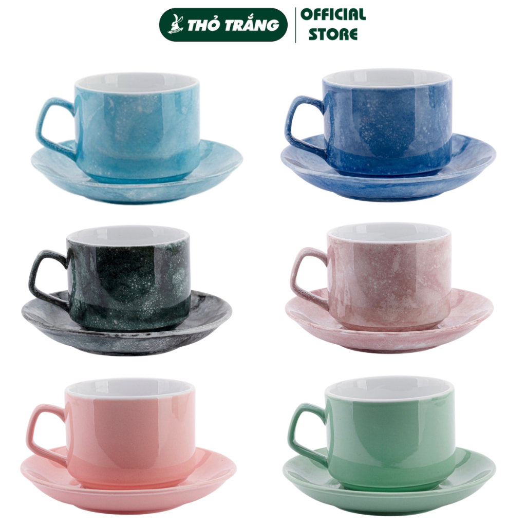 Bộ ly sứ uống cafe Cappuccino Mỹ 250ml quai vuông gốm sứ Bát Tràng chính hãng, nhiều màu đẹp mắt