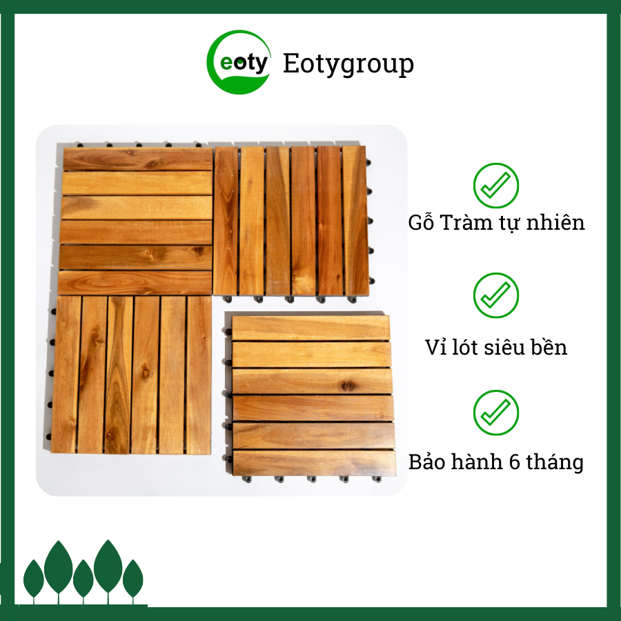 Vỉ gỗ lát sàn 6 nan lót sàn tự nhiên ngoài trời PU 30cmx30cm