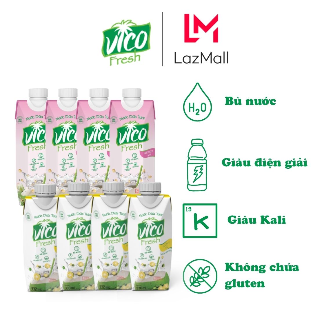 Combo 8 hộp nước dừa vico fresh 330ml