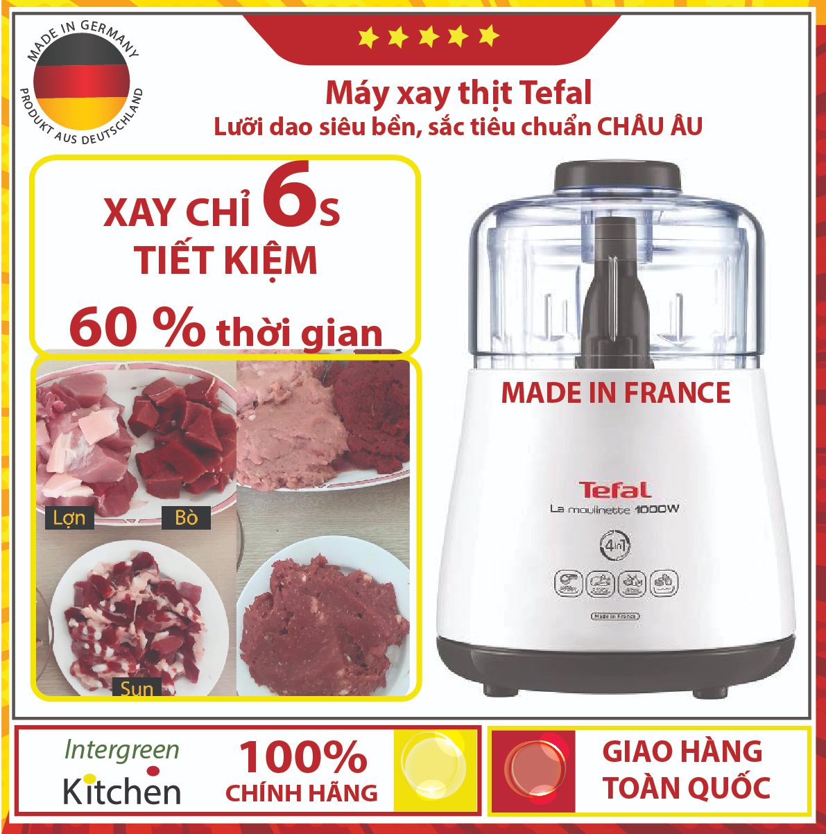 Máy xay thịt, cá, rau đa năng Tefal DPA 130, công suất 1000W
