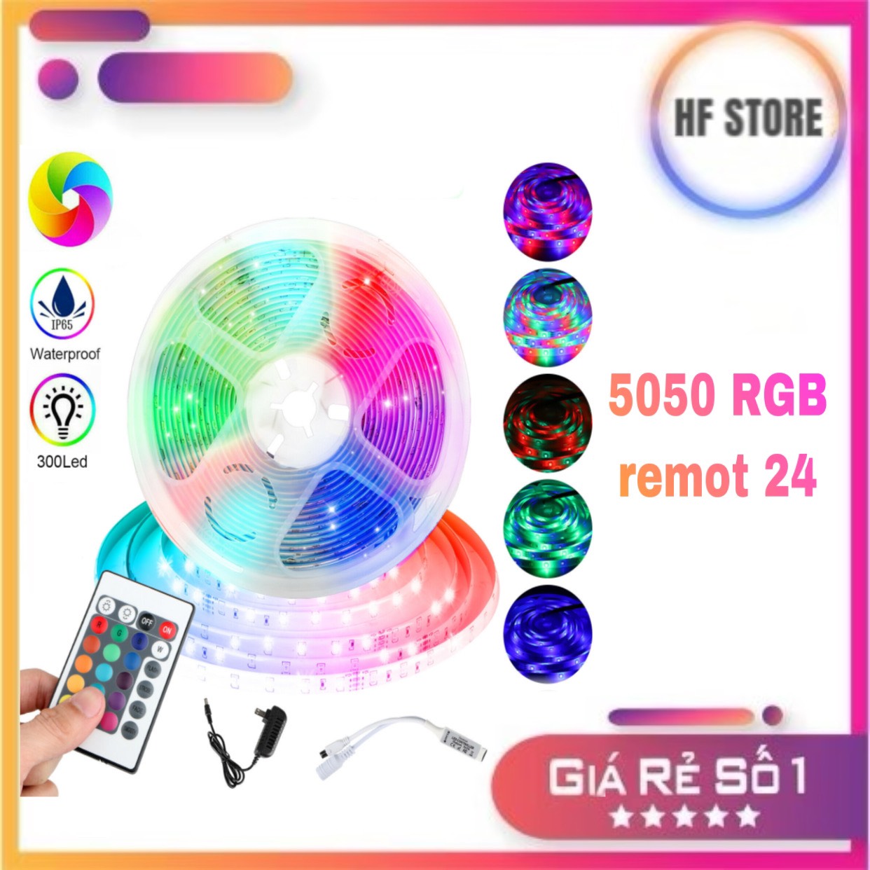 Cuộn đèn Led dây dán 5m đổi nhiều màu có remote điều khiển nguồn 12v Đèn led trang trí loại bóng 5050 dải đèn led đổi nhiều màu, đèn 7 màu sắc thay đổi dây có điều khiển từ xa cho TV Tân trang phòng giải trí, phòng khách