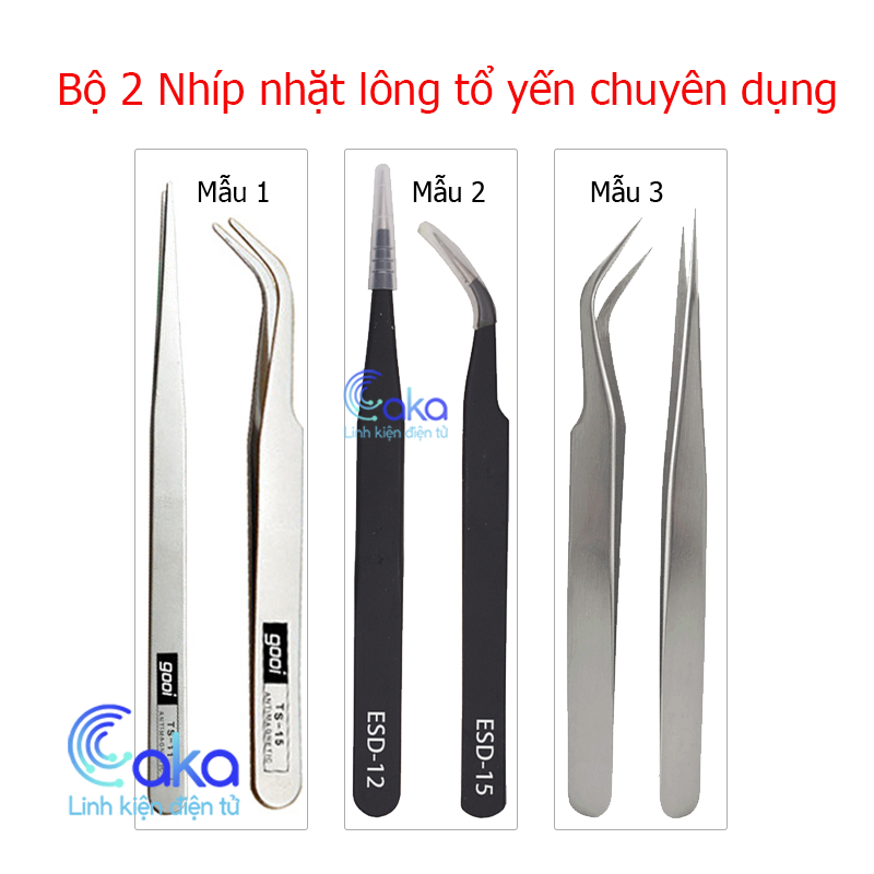  Bộ 2 Cây Nhíp Nhặt Lông Yến Nhíp Gắp Linh Kiện Điện Tử Nhíp Gắp Nối Mi 1 Cong 1 Thẳng nhiều loại inox không rỉ 