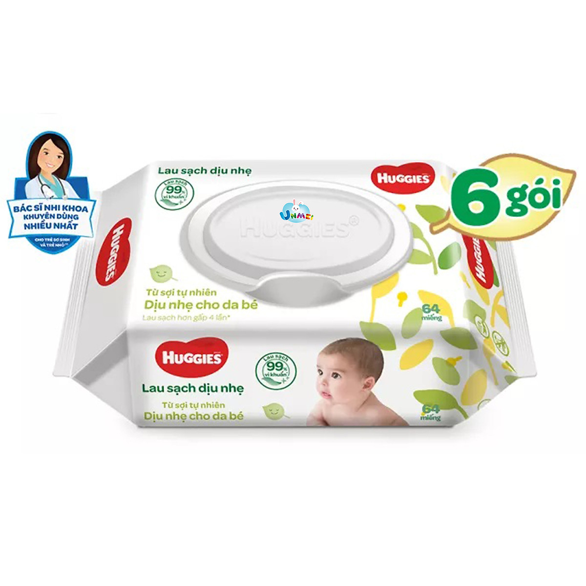 Combo 6 Gói Khăn giấy ướt cho trẻ sơ sinh Huggies không mùi, gói 64 tờ