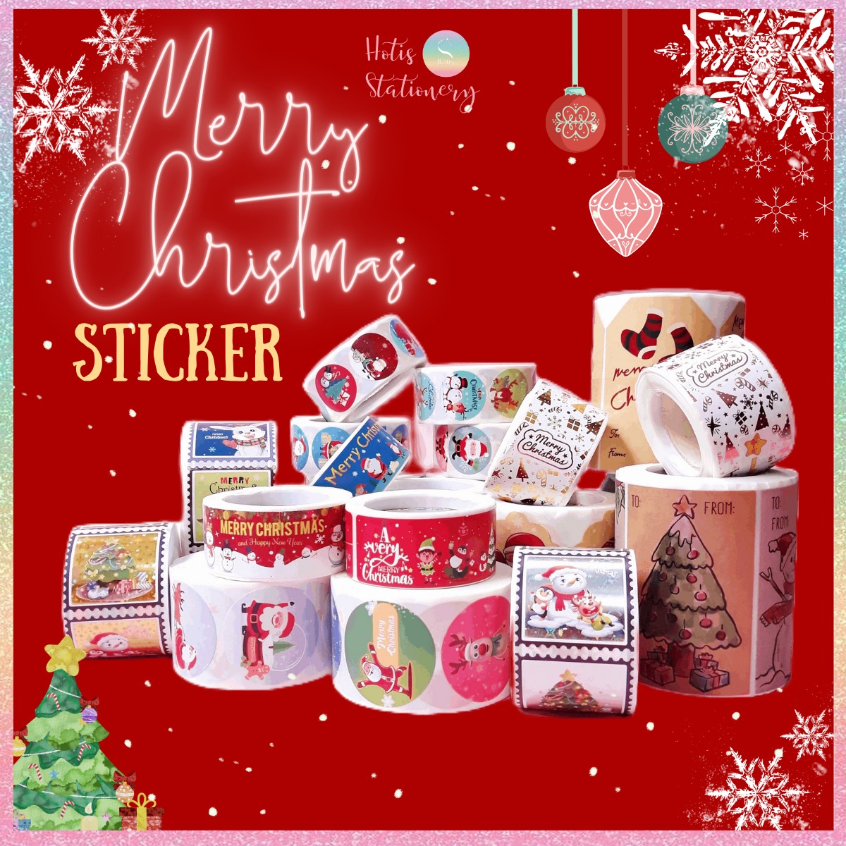 HOTIS 20 MẪU - Sticker nhãn dán Giáng Sinh Noel niêm phong trang trí hộp quà