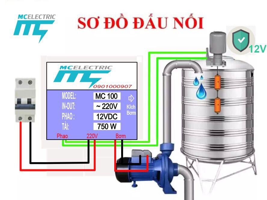 Rơ le đóng cắt tự động mạch điện máy bơm nước cấp phao 12vdc safety relay mc 100