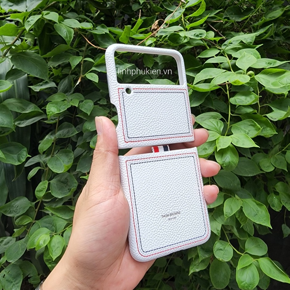 Ốp lưng da xịn thom browne samsung galaxy z flip 3 / z flip 4 - hàng chính hãng