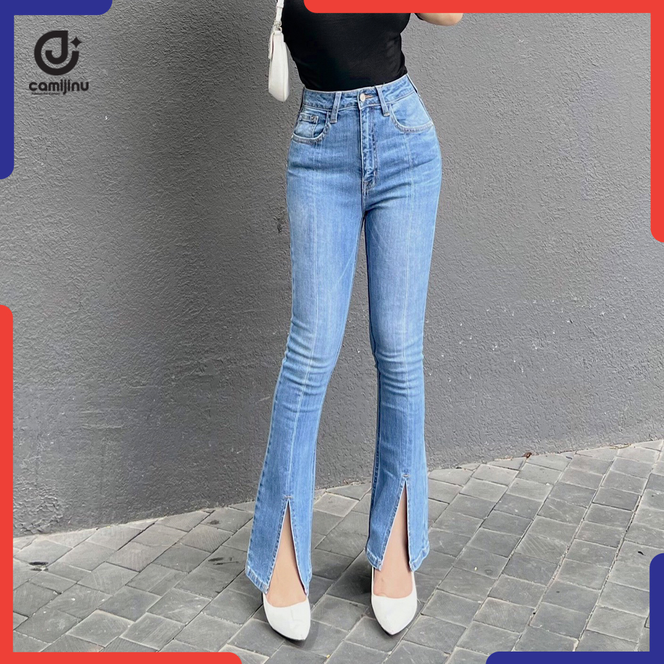 Quần jeans nữ loe dáng dài - cạp cao - dáng dài - hách dáng - màu đen - thương hiệu jeans camijinu