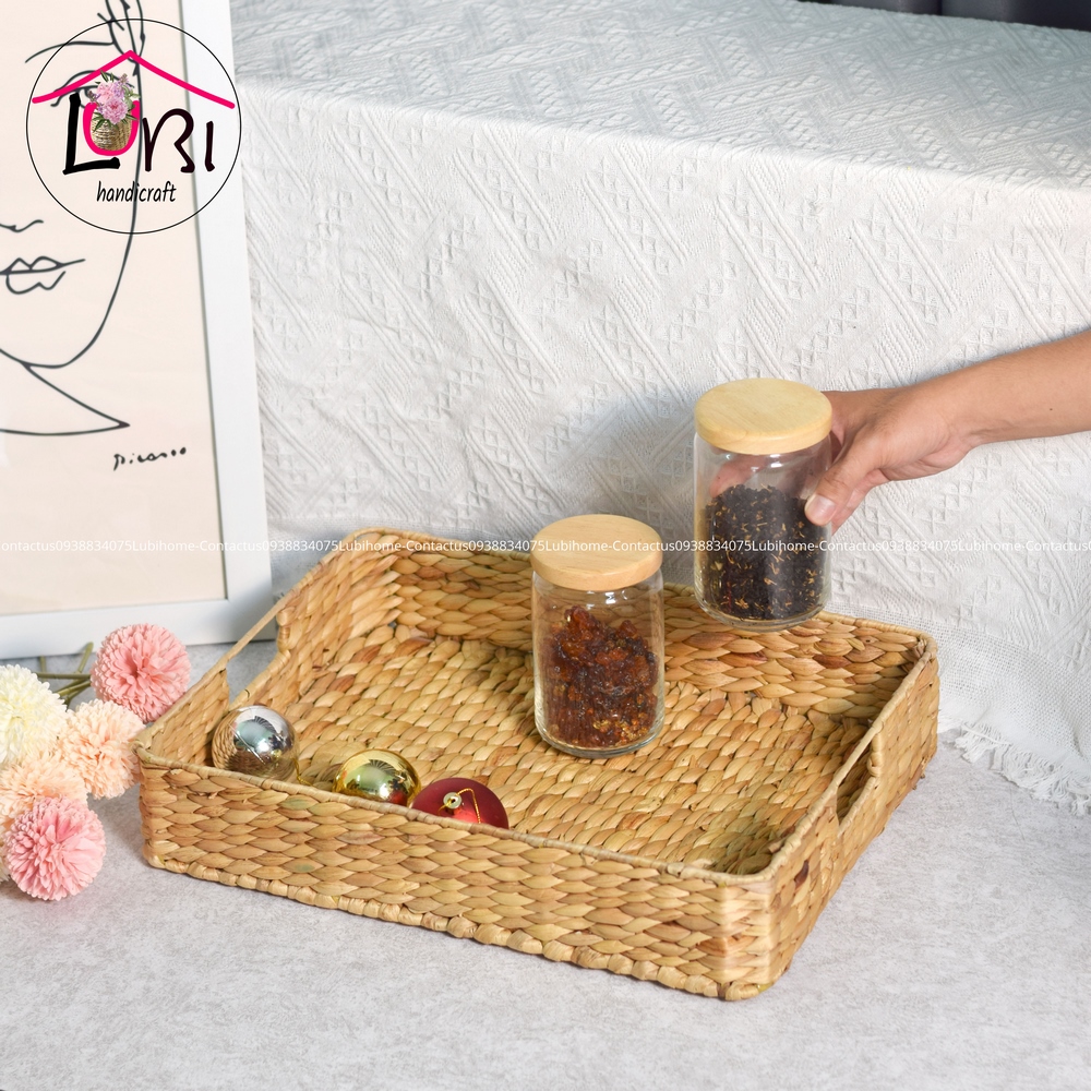 - Khay đựng bánh kẹo, trái cây, nến thơm đan lục bình hình chữ nhật - xinh xắn