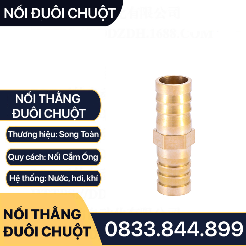 Nối thẳng đuôi chuột, đầu nối đuôi chuột hai đầu cắm ống - đồng thau