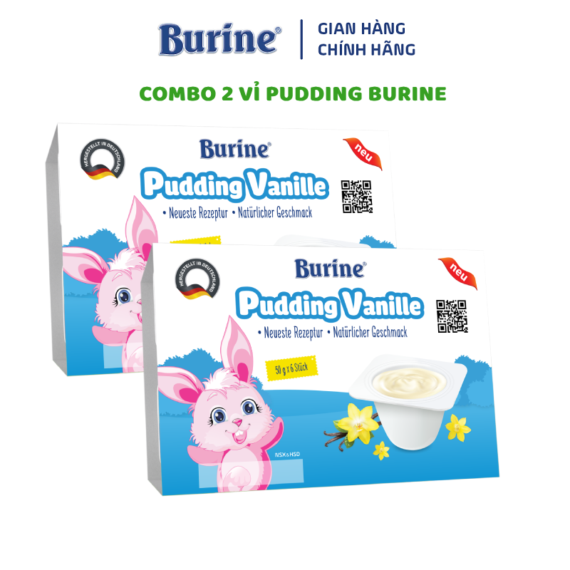 [Có Mix Vị] Combo 2 vỉ Pudding ăn dặm Burine Vị Vani dành cho bé từ 6 tháng tuổi - Nhập khẩu 100% từ Đức  (50g x 6 hũ x 2 vỉ)