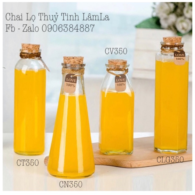 Chai thuỷ tinh nút gỗ ép 350ml