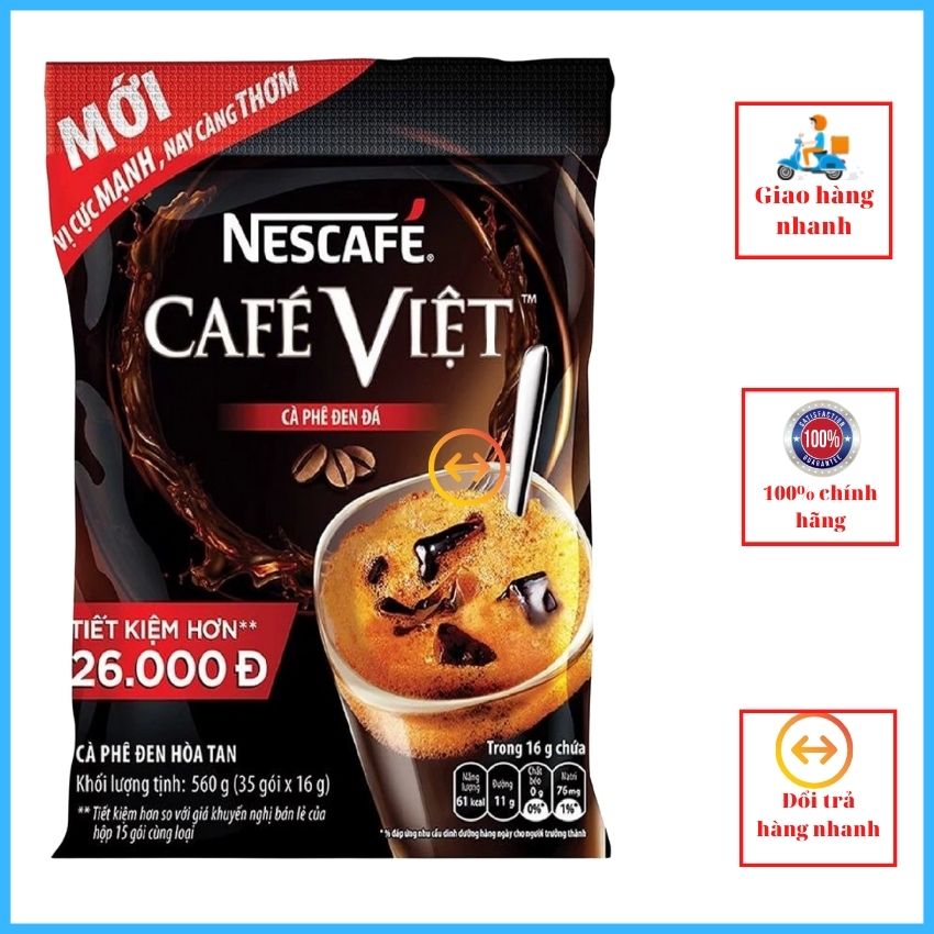 [HCM] NESCAFE Việt cà phê đen đá bịch 560g (35 gói x16g) MNCFV01