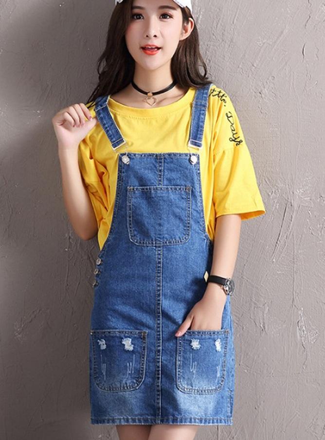 Váy yếm jean ngắn vyn06 có viền tua rua c140