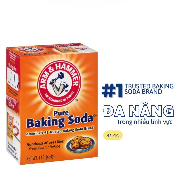 Baking Soda Arm & Hammer 454g Mỹ – Bột Nở Làm Bánh, Tẩy Rửa Đa Năng, Khử Mùi Tủ Lạnh, Làm Đẹp