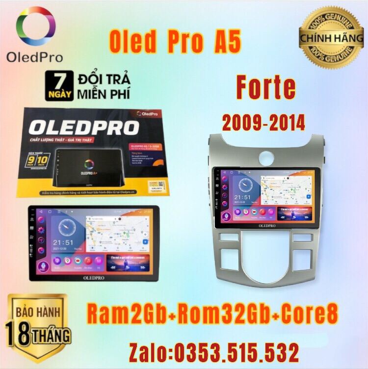 Màn Hình DVD Android Oled Pro A5 New Theo Xe KIA FORTE 2009 - 2014, 9 inch ĐIỀU HÒA TỰ ĐỘNG kèm dưỡng và jack zin