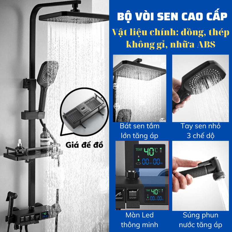 Bộ sen cây tắm đứng nóng lạnh INOX 304 Kỹ thuật Số LED Sen vòi tắm Hàng