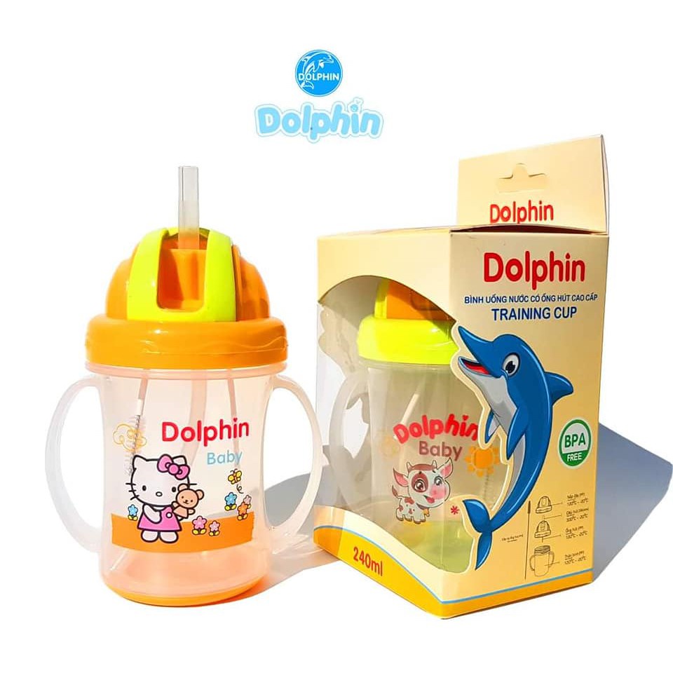 Bình uống nước ống hút dolphin 240ml