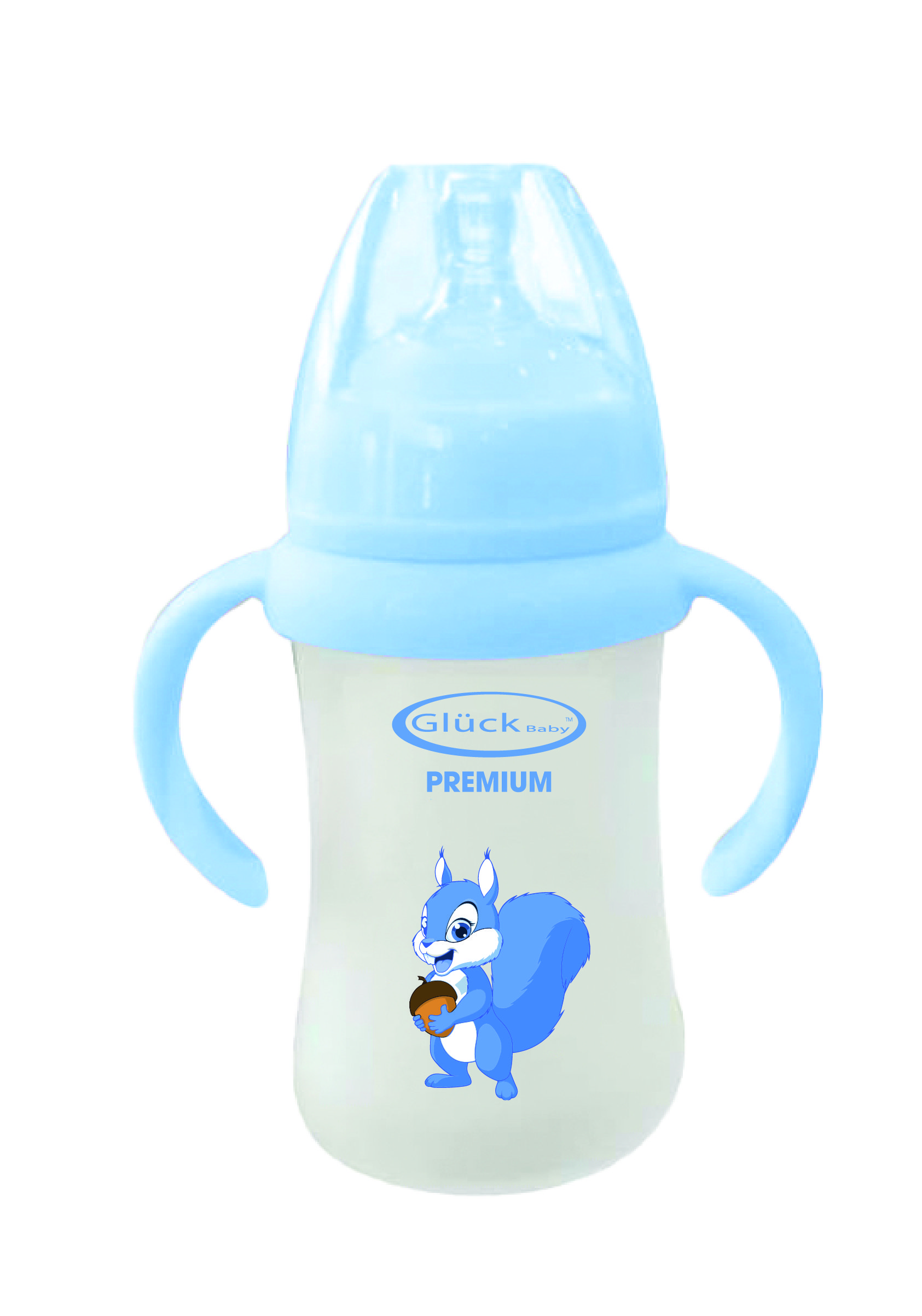 Bình sữa thủy tinh bọc silicon Gluck 240ml - Xanh