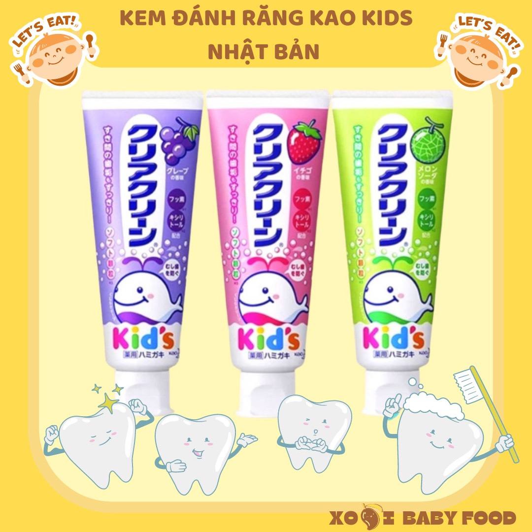 Kem đánh răng trẻ em kao kid's vị nho - dưa gang - dâu nội địa nhật bản 70g