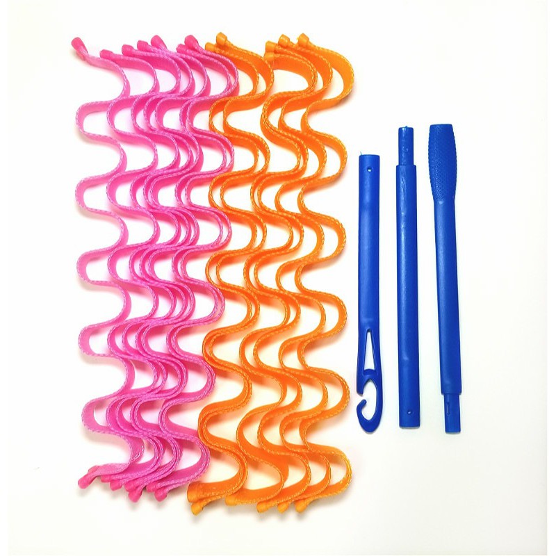 Lô uốn tóc xoăn gợn sóng Retro không dùng nhiệt - Bộ 12 Ống Dài 25cm - Dụng cụ làm tóc