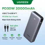 Sạc dự phòng UGREEN 20000mAh Powerbank PD30Wfast charging Powerbank 2C1A Space Gray for iPhone17 16 Pro Max iPhone 15 Pro Max iPhone 13 Samsung S23 Ultra Samsung S24 Ultra HUAWEI Model：55989