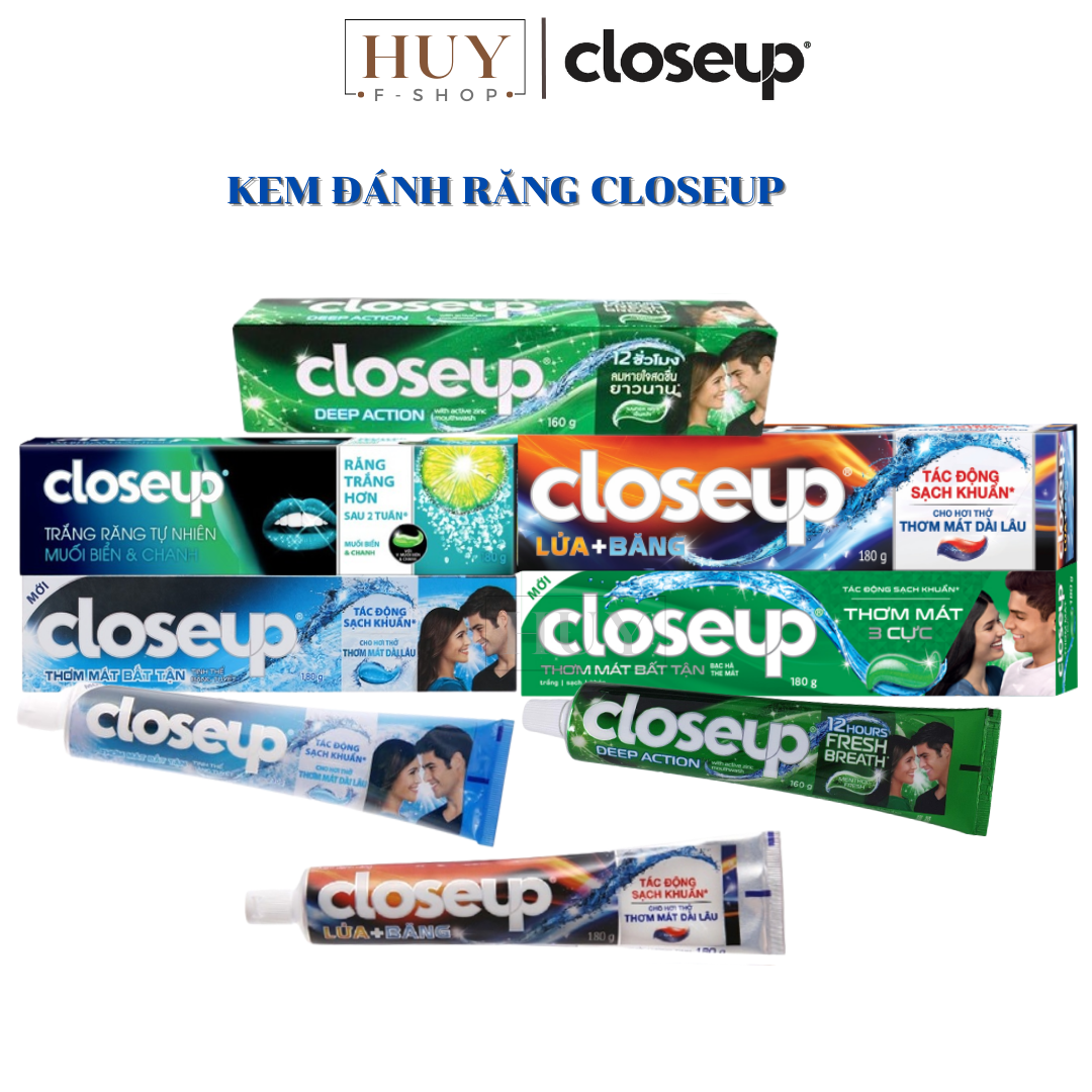 Kem đánh răng closeup bạc hà/ lửa băng/ băng tuyết/ muối biển chanh 160g180g kđr trắng răng thơm miệng close up