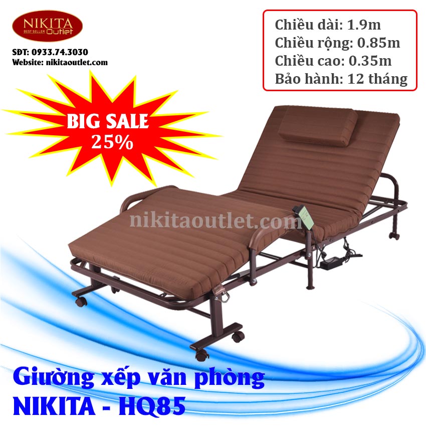 [HCM]Giường gấp văn phòng [NIKITA] kiểu Hàn Quốc - HQ85 (rộng 85cm) nâng đầu bằng điều khiển remote - Bảo hành chính hãng 12 tháng -  NIKITA OUTLET