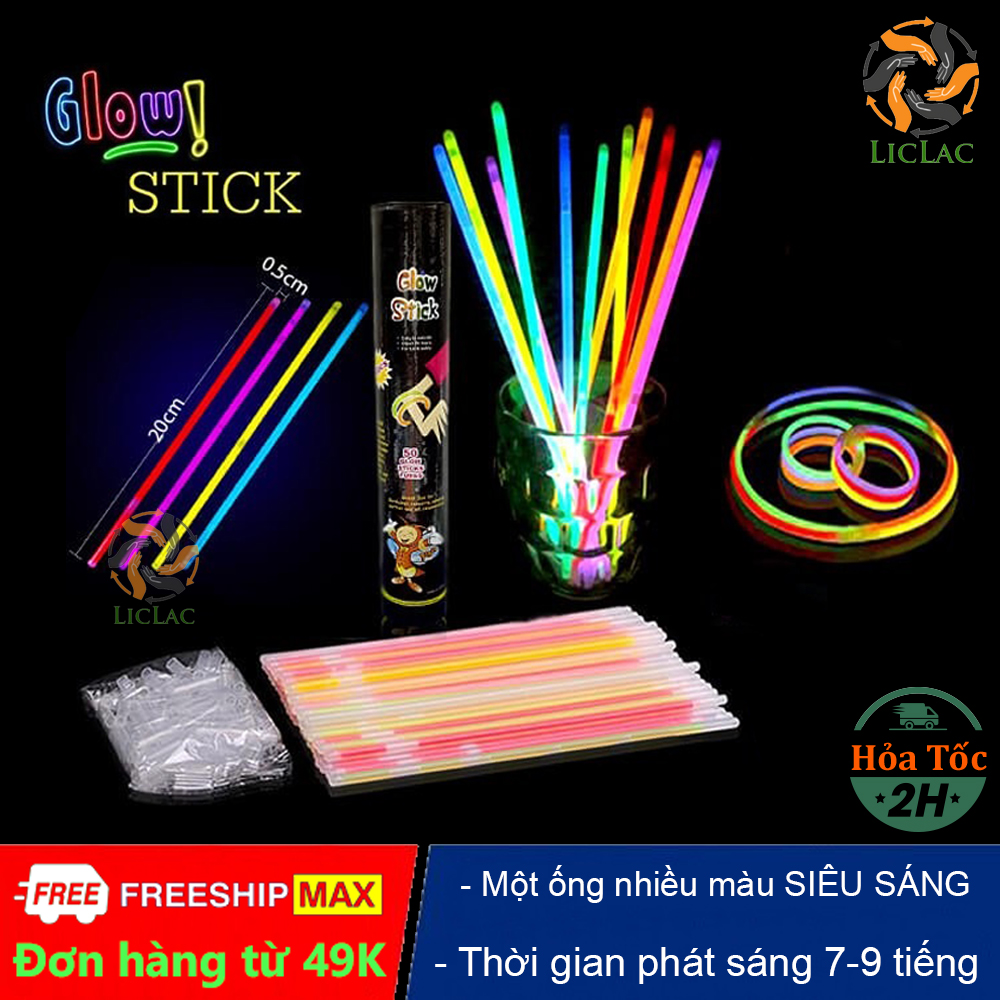 Hộp 100 que phát sáng glow stick kèm 100 đầu nối thành vòng tay, ống dạ quang, vòng tay phát sáng - liclac