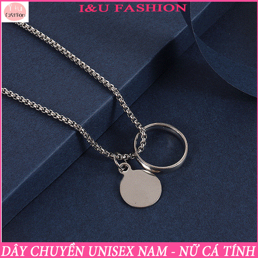 Dây chuyển vòng cổ Nam Nữ cá tính đơn giản kèm nhẫn có thể tháo rời độc đáo chất liệu kim loại màu Bạc sáng dây dày chắc chắn thời trang phong cách Hiphop VC-45