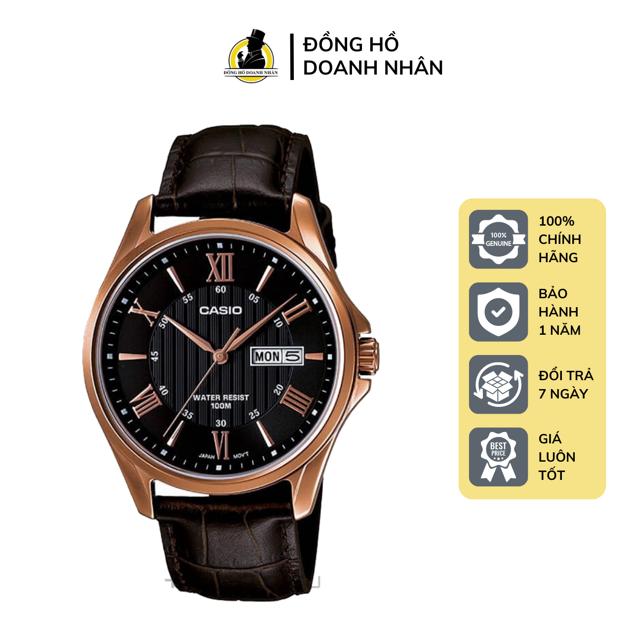 Đồng Hồ Nam Casio MTP-1384L-1A Dây Da Nâu Kính Khoáng Size 41mm Chống Nước 100M Bảo Hành 1 Năm Tại Đồng Hồ Doanh Nhân