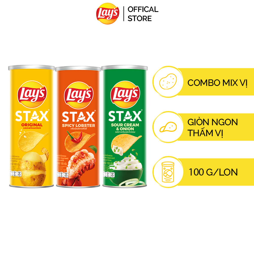 [DUY NHẤT 0H 15.4-17.4] Combo 3 bánh Snack Lay's Stax 100gr (Tự nhiên, Mực sốt cay, Kem chua hành)