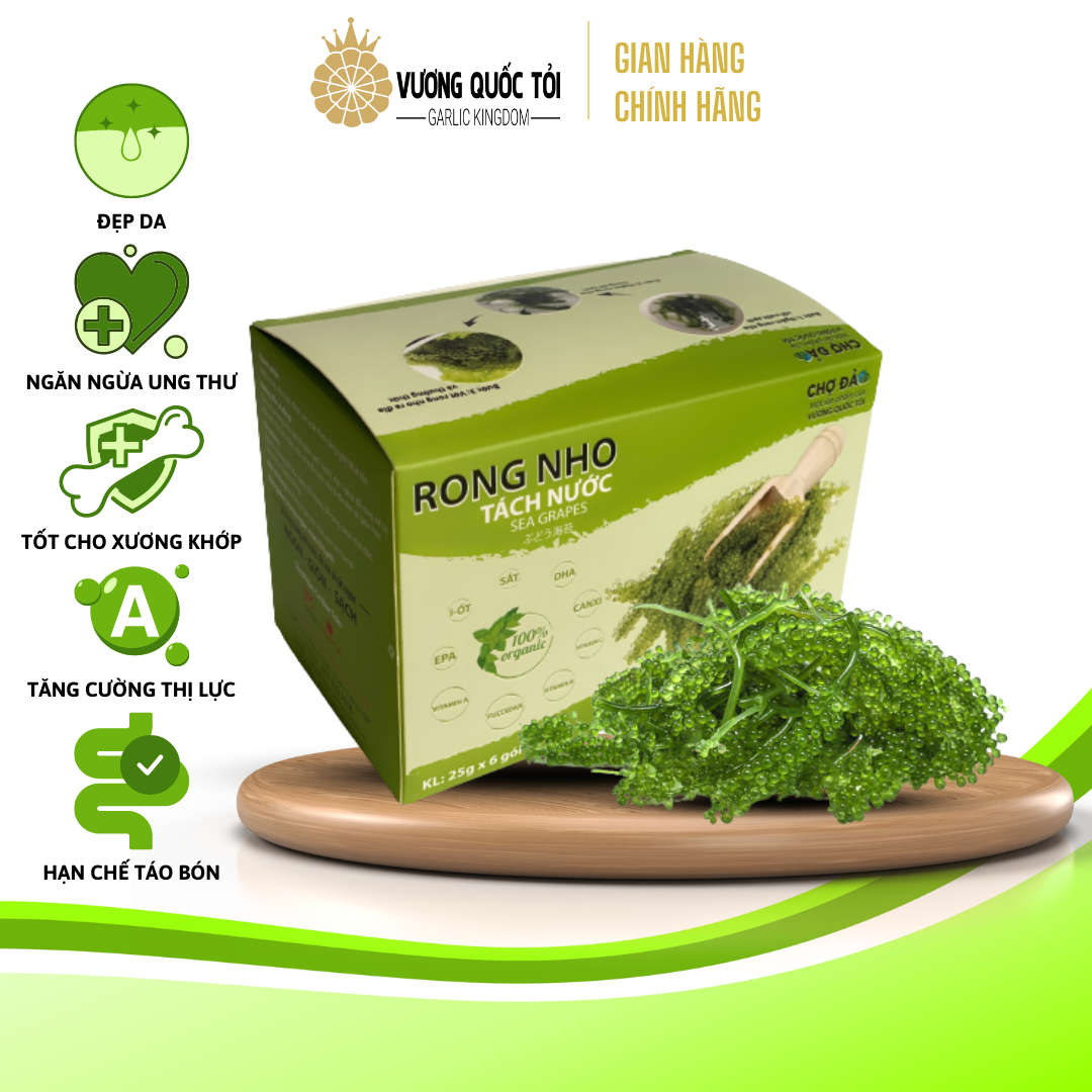 Rong Nho Tách Nước - Vương Quốc Tỏi - hộp 6x25g, 100% thiên nhiên, không sử dụng chất bảo quản ,Thực phẩm cho sức khoẻ, công nghệ tách nước Nhật Bản