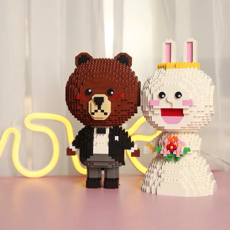 Bộ xếp hình lắp ráp lego gấu brown và thỏ cony mini block