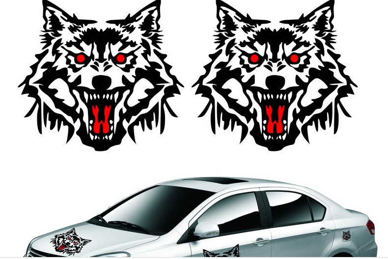 Decal dán trang trí hình đầu sói cho xe hơi