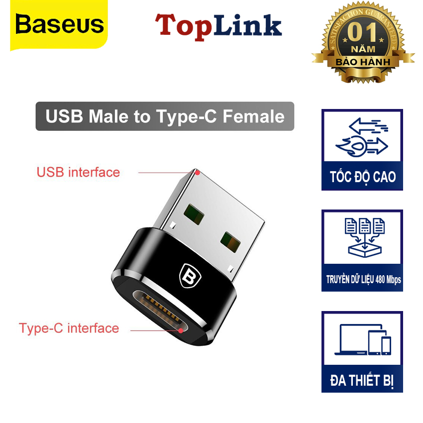 Đầu chuyển đổi otg baseus từ type-c ra usb/ usb ra type-c/ type-c ra micro - phân phối toplink