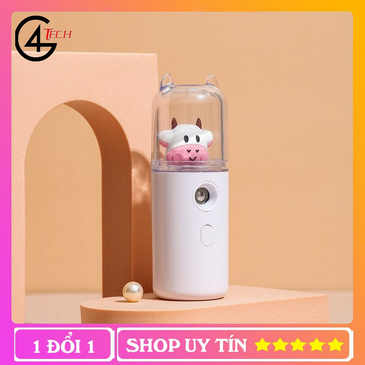 Phun sương, xịt khoáng mini hình bò sữa - tích điện phun sương hơi nước tạo ẩm